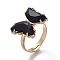 Adjustable Brass Glass Finger Rings, with Clear Cubic Zirconia, Butterfly, Golden, Black, Size 7, Inner Diameter: 17mm