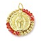Rack Plated Brass Pendant, with Glass, Long-Lasting Plated, Lead Free & Cadmium Free, Round, Orange Red, 23.5x23x3mm