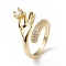Clear Cubic Zirconia Hand Open Cuff Ring, Rack Plating Brass Jewelry for Women, Lead Free & Cadmium Free, Real 18K Gold Plated, Inner Diameter: 18mm