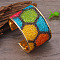 Colorful Iron Rhinestone Pattern Wide Cuff Bangles for Women, Light Gold, Hexagon, Inner Diameter: 2-1/2 inch(6.2cm), 48mm