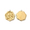 304 Stainless Steel Pendants, Hexagon with Flower Charm, Real 18K Gold Plated, 18x16x2.5mm, Hole: 1.6mm