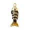 Rack Plating Brass Pendants, with Cubic Zirconia and Enamel, Fish Charms, Long-Lasting Plated, Lead Free & Cadmium Free, Black, 26.5x8x6mm, Hole: 2.5x1.5mm