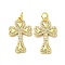 Brass with Cubic Zirconia Pendants, Cadmium Free & Lead Free, Cross, Real 16K Gold Plated, 22x13.5x2mm