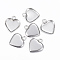 Tarnish Resistant 201 Stainless Steel Pendant Cabochon Settings, Plain Edge Bezel Cups, Heart, Stainless Steel Color, Tray: 13x11mm, 16x14x1.5mm, Hole: 2.5mm
