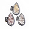 Dyed Natural Druzy Quartz Chandelier Components Links, with Gunmetal Iron Loop, Polymer Clay Rhinestones & Brass Findings, Teardrop, WhiteSmoke, 55~65x35~40x15mm, Hole: 9mm & 2mm