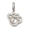 Brass Micro Pave Clear Cubic Zirconia European Dangle Charms Bails, Peg Bails, for Half Drilled Beads, Cadmium Free & Nickel Free & Lead Free, Paw Print Charms, Platinum, 29x19.5x3.5mm, Hole: 5.5x4mm