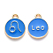 Alloy Enamel Pendants, Cadmium Free & Lead Free, Flat Round with Constellation, Light Gold, Dodger Blue, Leo, 15x12x2mm, Hole: 1.5mm