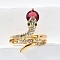 Brass Micro Pave Cubic Zirconia Adjustable Cuff Rings, Cadmium Free & Lead Free, Snake, Real 18K Gold Plated, 20mm, Inner Diameter: 15.5mm