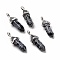 Natural Snowflake Obsidian Pointed Pendants, Faceted, with Platinum Tone Brass Findings, Lead free & Cadmium Free, Bullet, 27~30x9~10x7~8mm, Hole: 4x3mm