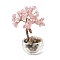 Natural Rose Quartz Chips Tree of Life Decorations, Glass Base with Copper Wire & Gemstone Chips inside, Feng Shui Energy Stone Gift for Home Office Desktop Decoration, 40x75mm