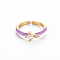 Brass Enamel Cuff Rings, Open Rings, Solitaire Rings, with Clear Cubic Zirconia, Nickel Free, Rhombus, Golden, Dark Orchid, US Size 7(17.3mm)