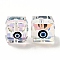 Transparent Glass Beads, with Enamel, Faceted, Cube with Evil Eye Pattern, Black, 10~11x9x10mm, Hole: 1.6mm