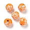 Printed Wood European Beads, Round with Paw Print Pattern, Dark Orange, 15.5~16mm, Hole: 4~4.5mm