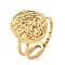 304 Stainless Steel Open Cuff Rings, Textured Oval, Real 18K Gold Plated, US Size 6 1/2(16.9mm)