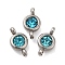 304 Stainless Steel Single Rhinestone Connector Charms, Flat Round Links, Stainless Steel Color, Blue Zircon, 12x6.5x4mm, Hole: 2mm