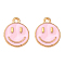 Alloy Enamel Charms, Cadmium Free & Lead Free, Smiling Face, Light Gold, Pearl Pink, 14.5x12x1.5mm, Hole: 1.5mm