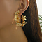 Luxurious Brass Flower Hoop Earrings, Golden, 47x54mm