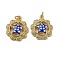 Brass Micro Pave Cubic Zirconia Pendants, Cadmium Free & Lead Free, with Enamel Shell, Flower with Star, Medium Blue, 21x18x4.5mm