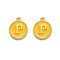 Golden Plated Alloy Enamel Charms, Enamelled Sequins, Flat Round with Alphabet, Letter.P, Yellow, 14x12x2mm, Hole: 1.5mm
