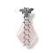 Natural Rose Quartz Pendants, with Stainless Steel Color Plated 304 Stainless Steel Bee Findings, with Jump Ring, Teardrop, 35~40x18~20x7~9mm, Jump Ring: 4x0.6mm, Inner diameter: 2.8mm