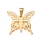 304 Stainless Steel Pendants, Butterfly, Golden, 31x35x1mm, Hole: 10x4.5mm