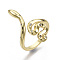 Brass Micro Pave Cubic Zirconia Cuff Rings, Open Rings, Nickel Free, Snake, Clear, Real 16K Gold Plated, Size 7, Inner Diameter: 17mm