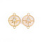 Brass Micro Pave Clear Cubic Zirconia Links Connectors, with Freshwater Shell, Nickel Free, Flat Round With Star, Real 18K Gold Plated, 15x11x4mm, Hole: 1mm