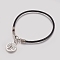 Unisex Charm Bracelets, with Cowhide Leather Cord, Tibetan Style Alloy Pendants and Lobster Claw Clasps, Flat Round with Tree of Life, Black, 7-1/4 inch~7-1/2 inch(18.5~19cm)