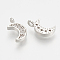 Brass Micro Pave Cubic Zirconia Charms, Moon, Nickel Free, Real Platinum Plated, 9.5x5x1.5mm, Hole: 1mm