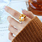 Flower Stainless Steel Open Cuff Rings, with Natural Freshwater Pearl, Golden, 15mm,US Size 7(17.3mm)