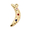 Colorful Rhinestone Pendants, with Ion Plating(IP) 304 Stainless Steel Finding, Crescent Moon, Golden, 26x9x3mm, Hole: 1.2mm