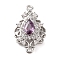 Brass Pave Cubic Zirconia Connector Charms, Hollow Teardrop Links, Platinum, Purple, 20x12x5mm, Hole: 1.2mm