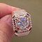 Square Alloy with Crystal Rhinestone Finger Rings, Rose Gold, US Size 10(19.8mm)