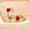 Brass Enamel Heart Hoop Earrings for Women, Fashion Party Date Wear, Golden