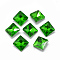 Pointed Back Glass Rhinestone Cabochons, Back Plated, Faceted, Square, Green, 8x8x3.5mm