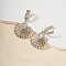 Fashionable Hollow Fan Brass Clear Cubic Zirconia Hoop Earrings, Silver, 40x21mm