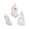 Natural Rose Quartz Pendants, Silver Color Plated Copper Wire Wrapped Nuggets Charms with Star, Silver Color Plated, 23~46x10~17x8~13mm, Hole: 4mm
