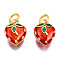 Alloy Enamel Charms, Cadmium Free & Lead Free, with Jump Rings, Matte Gold Color, Strawberry, Red, 12x9.5x6mm, Jump Ring: 5x1mm, 3mm inner diameter