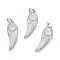 Natural Quartz Crystal Pendants, Rock Crystal Pendants, with Platinum Tone Brass Findings, Wing, 47x16x7.5mm, Hole: 7x5mm