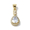 Rack Plating Real 18K Gold Plated Brass Micro Pave Cubic Zirconia Pendants, with Glass, Long-Lasting Plated, Lead Free & Cadmium Free, Teardrop, Clear, 19x9x5mm, Hole: 4mm