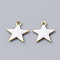 Brass Charms, Cadmium Free & Nickel Free & Lead Free, Enamelled Sequins, Raw(Unplated), Star, White, 18.5x17x2.5mm, Hole: 1mm