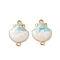304 Stainless Steel Floral White and PaleTurquoise Enamel Shell Shaped Connector Charms, Ion Plating(IP), Real 18K Gold Plated, 17.5x13x3mm, Hole: 2mm