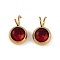 Ion Plating(IP) 304 Stainless Steel Micro Pave Cubic Zirconia Charms, Real 18K Gold Plated, Round Charm, Red, 10.5x6.5x4mm, Hole: 2.5mm