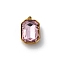316 Stainless Steel Faceted Glass Pendants, Rectangle, Ion Plating(IP), Real 18K Gold Plated, with Loop, Misty Rose, 18x11.5x5.5mm, Hole: 2.5mm