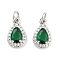 Brass with Cubic Zirconia Pendants, with Jump Ring, Cadmium Free & Nickel Free & Lead Free, Teardrop, Green, Platinum, 13.5x8.5x4mm, Hole: 3.4mm