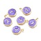Brass Enamel Pendants, Flat Round with Moon Pattern, Golden, Lilac, 18.5x14x2mm, Hole: 3.5x2mm