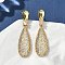 Teardrop Brass Micro Pave Cubic Zirconia Dangle Stud Earrings for Women, Lead Free & Cadmium Free, Long-Lasting Plated, Real 18K Gold Plated, 38.5x10mm