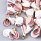 Cloth Pendants, with CCB Plastic, Two Tone, Flower, Golden, Pink, 24~27x15~25mm, Hole: 1.6mm