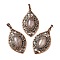 Natural Rose Quartz Pendants, Brass Horse Eye Charms, Red Copper, Lead Free & Cadmium Free, 48x28x7.5mm, Hole: 8x5mm