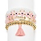 6Pcs 6 Style Natural & Synthetic Mixed Gemstone & Pearl & Resin Evil Eye Stretch Bracelets Set, Tassel Charm Stackable Bracelets for Women, Golden, Inner Diameter: 2-1/8 inch(5.3cm), 1Pc/style